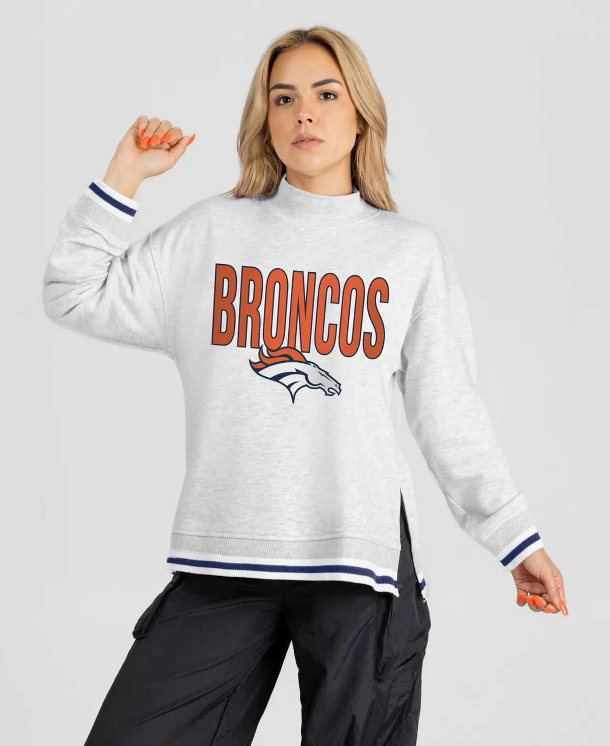 Denver Broncos Rally Point Contrast Stripe Mock Neck Sweatshirt