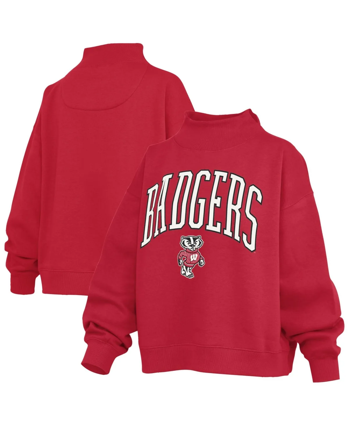 Wisconsin Badgers Oversized Slogan Fleece Mock Neck Sweatshirt by Pressbox