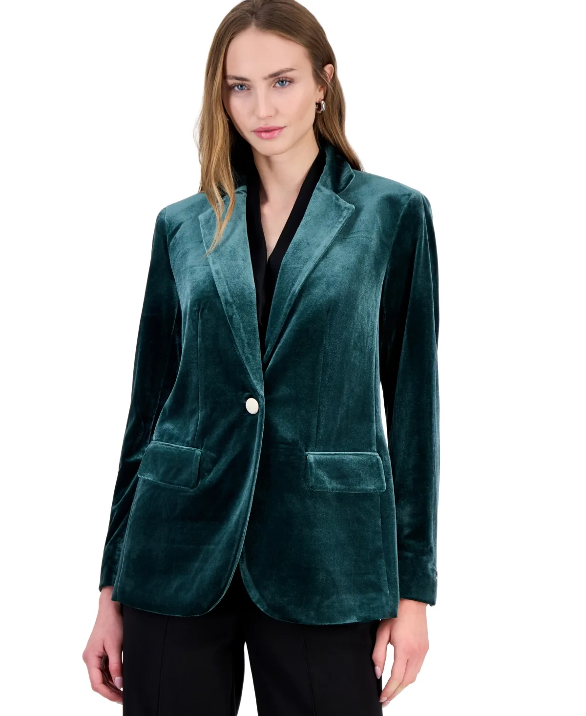 Velvet One-Button Notch-Collar Jacket