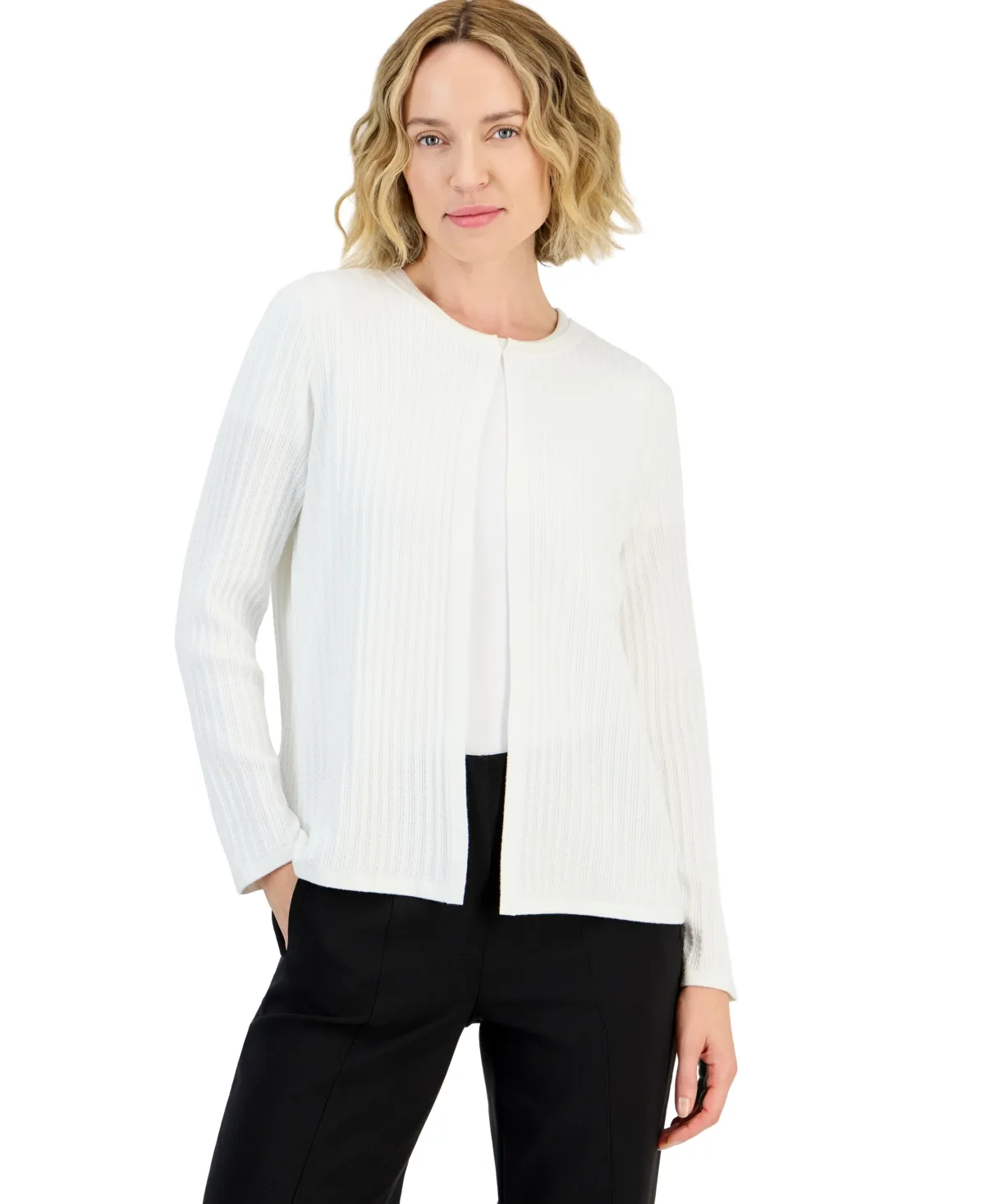 Open-Front Crewneck Cardigan