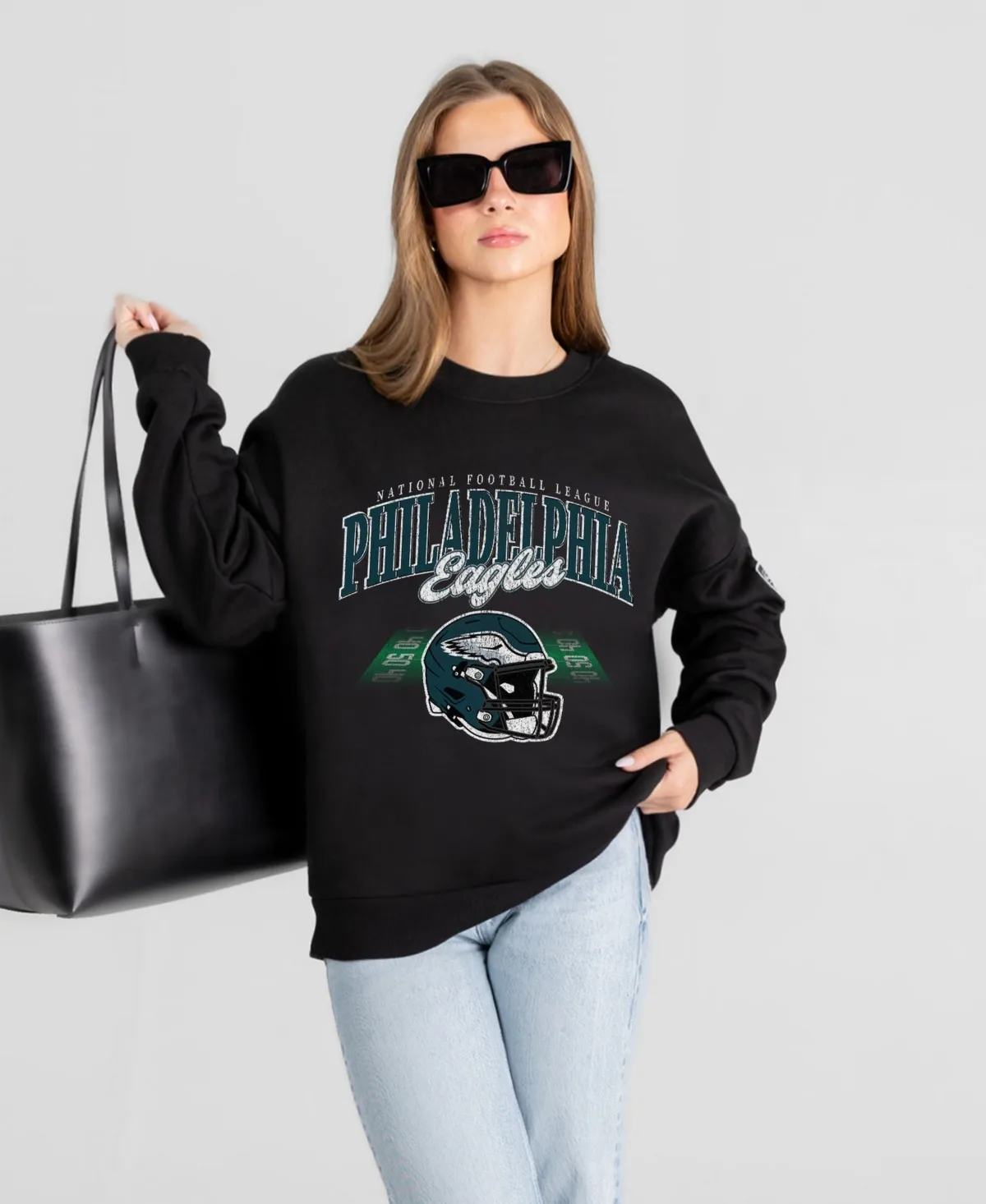 Philadelphia Eagles Field Focus Black Label Premium Drop Shoulder Sweatshirt
