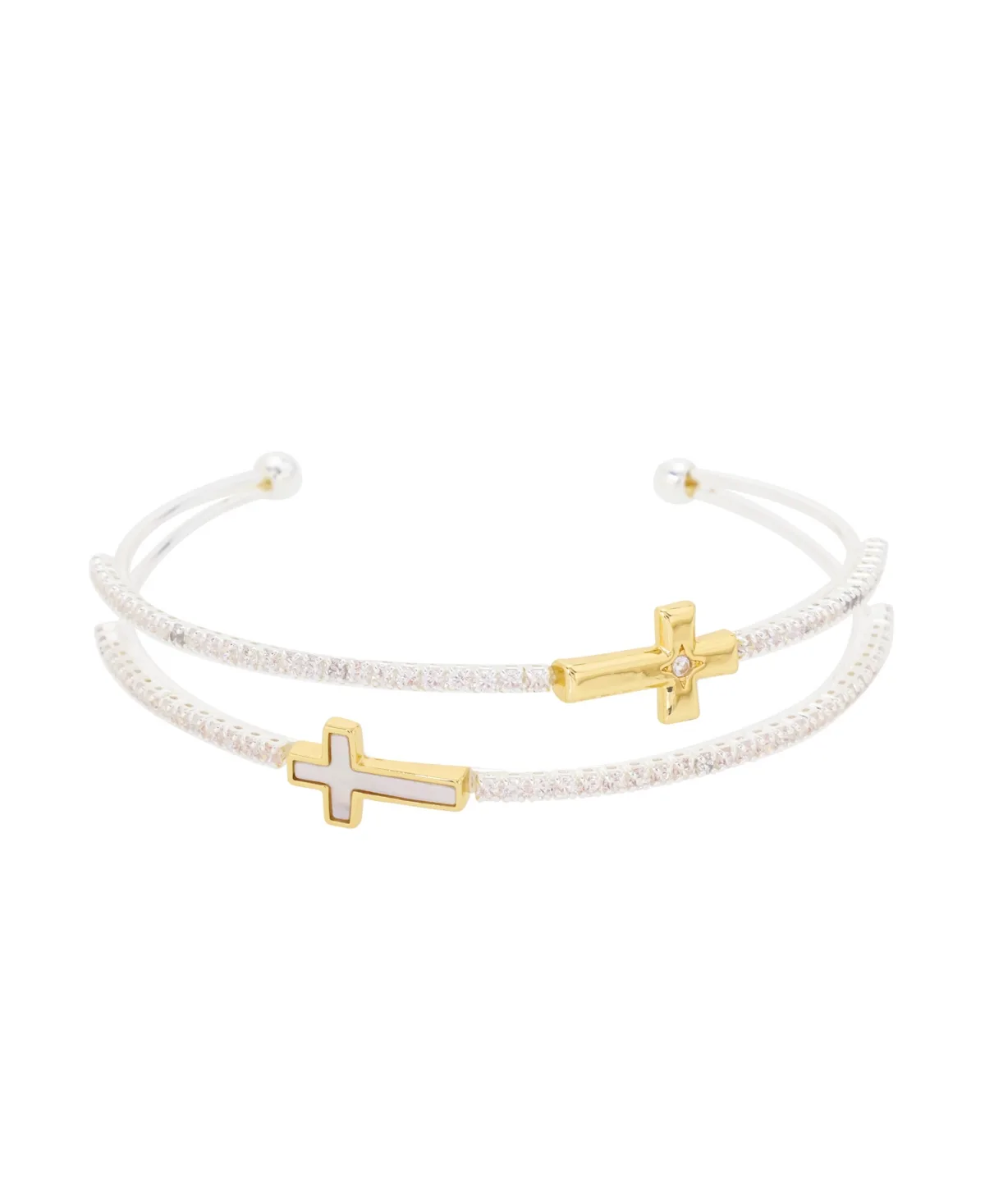 Cubic Zirconia and Mother-of-Pearl Cross Cuff Bracelet by Unwritten