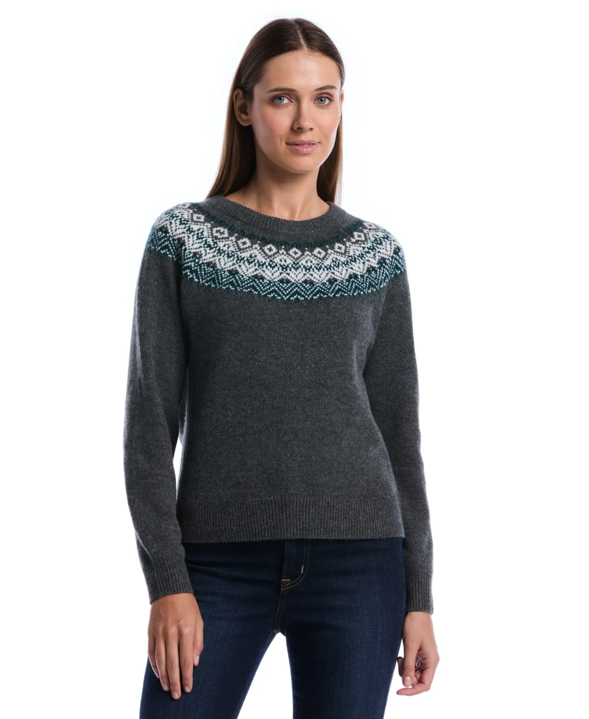Fair Isle Crewneck Long-Sleeve Sweater by Rafaella
