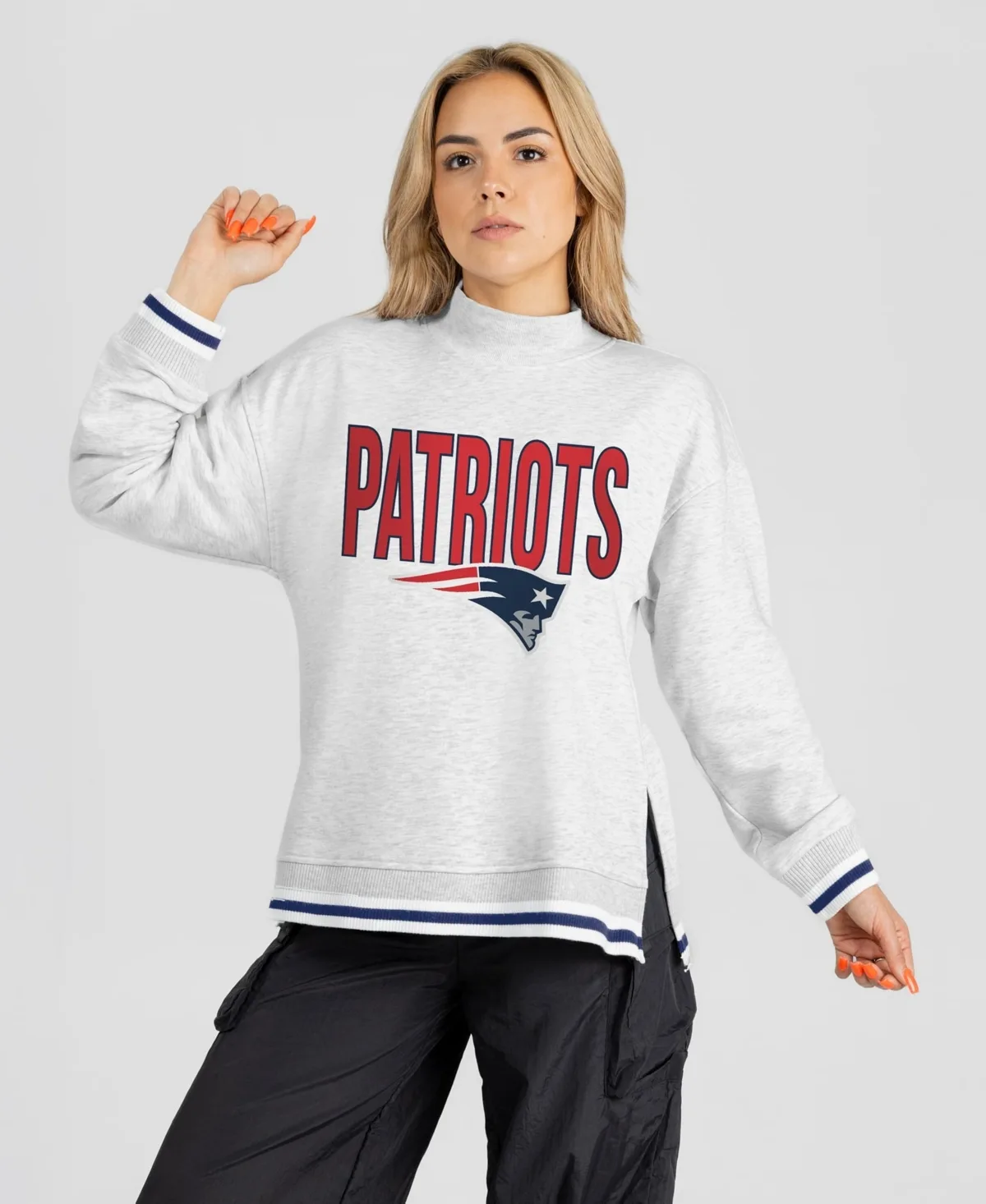 New England Patriots Rally Point Contrast Stripe Mock Neck Sweatshirt