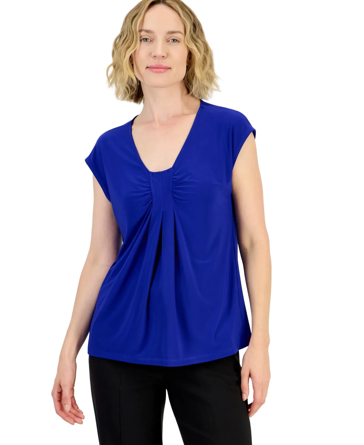 Knot-Front Cap-Sleeve Blouse by Kasper
