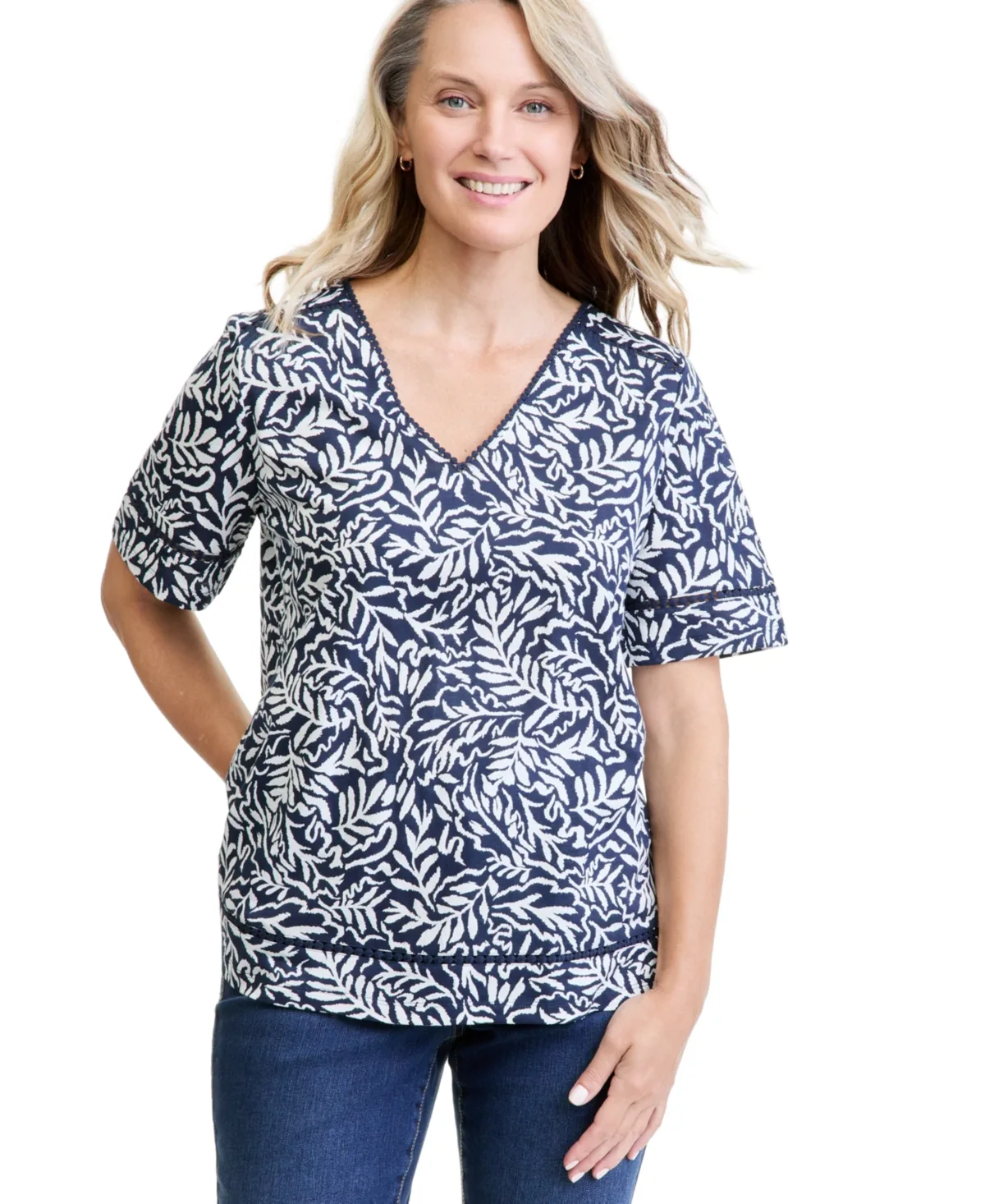 Printed V-Neck Knit Top by Style & Co