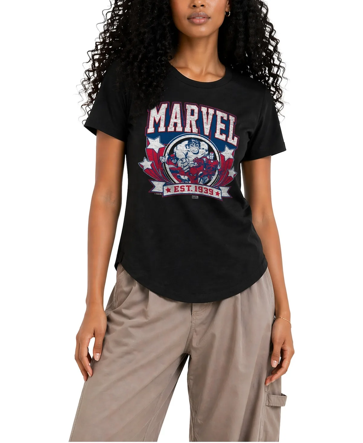 Collegiate Americana Oversized Graphic Crewneck T-Shirt by Marvel