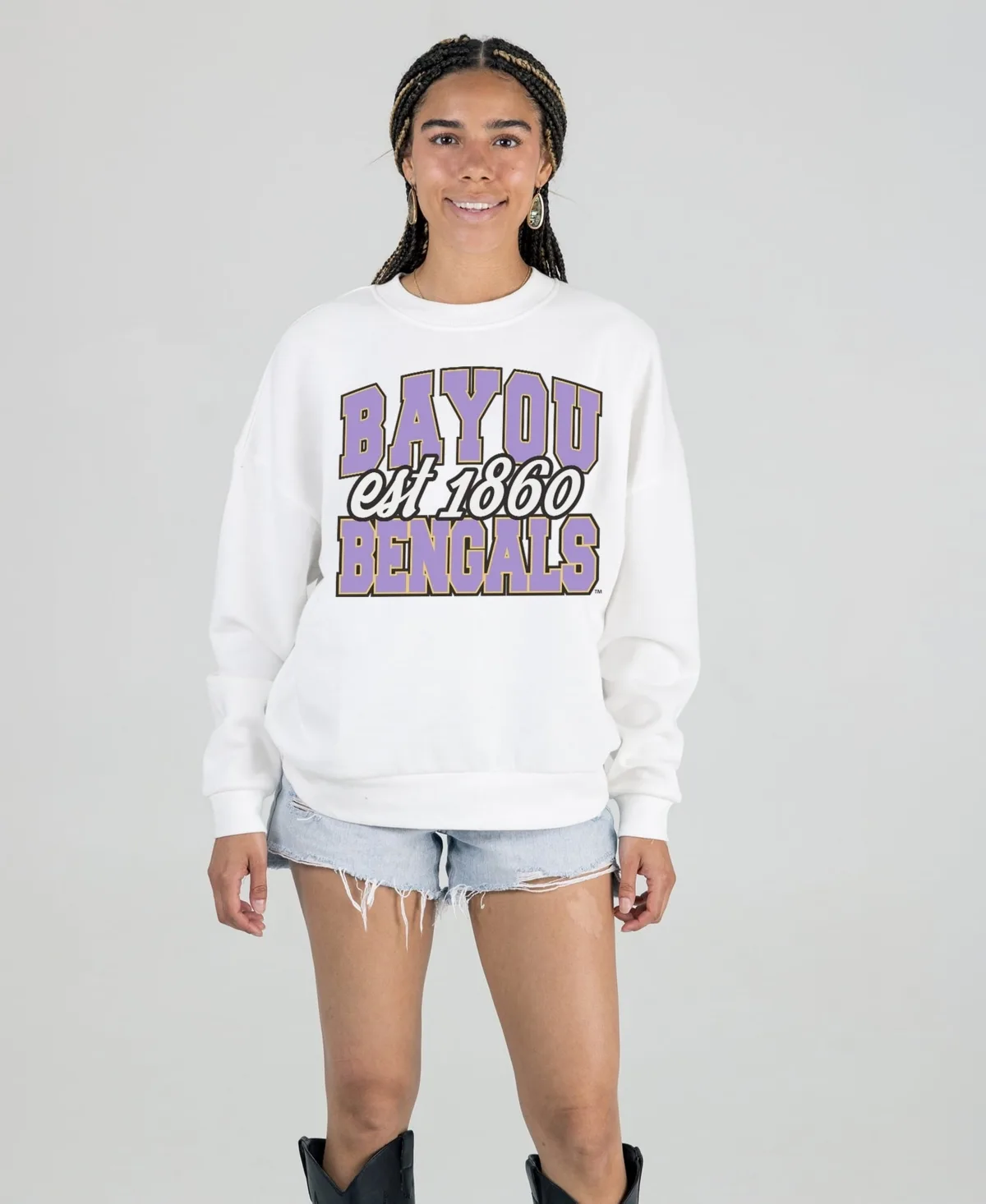 Lsu Tigers Oversized Faded Formation Premium Fleece Sweatshirt by Gameday Couture