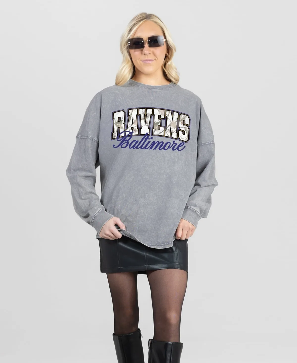 Baltimore Ravens on the Hunt Oversized Snow Wash Long-Sleeve T-Shirt