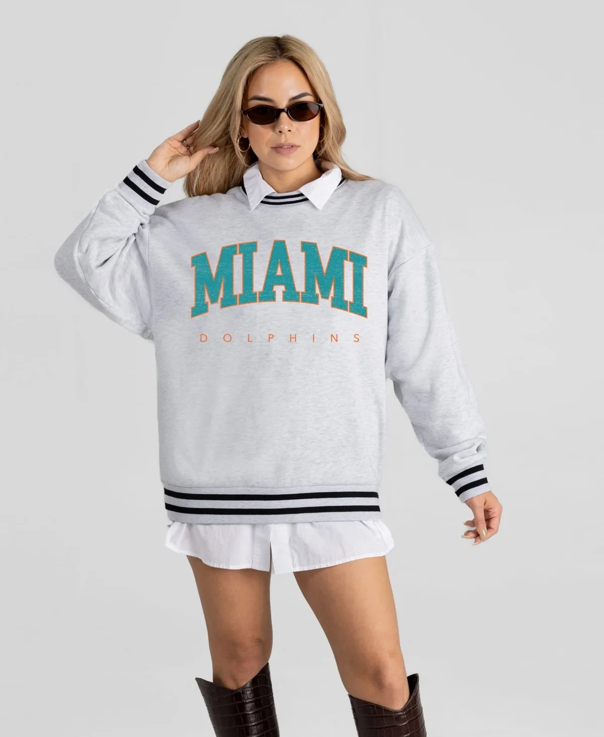 Miami Dolphins Oversized Easy Energy Ringer Stripe Sweatshirt