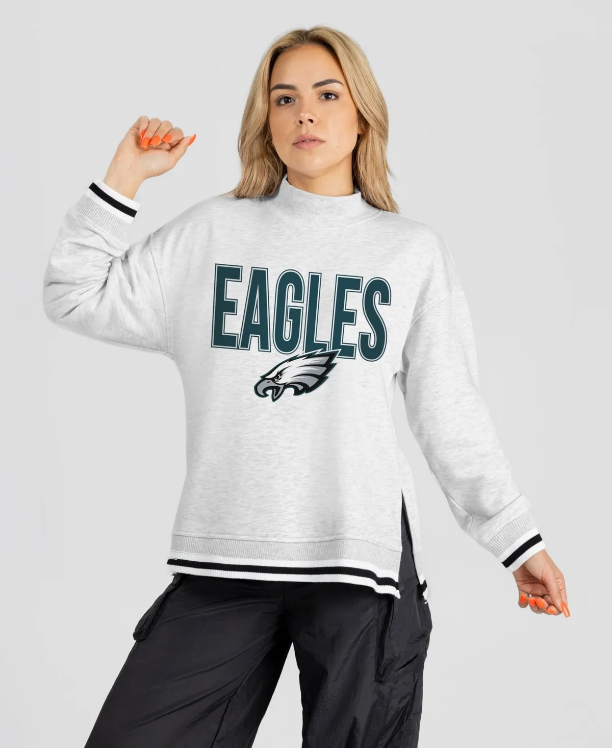 Philadelphia Eagles Rally Point Contrast Stripe Mock Neck Sweatshirt