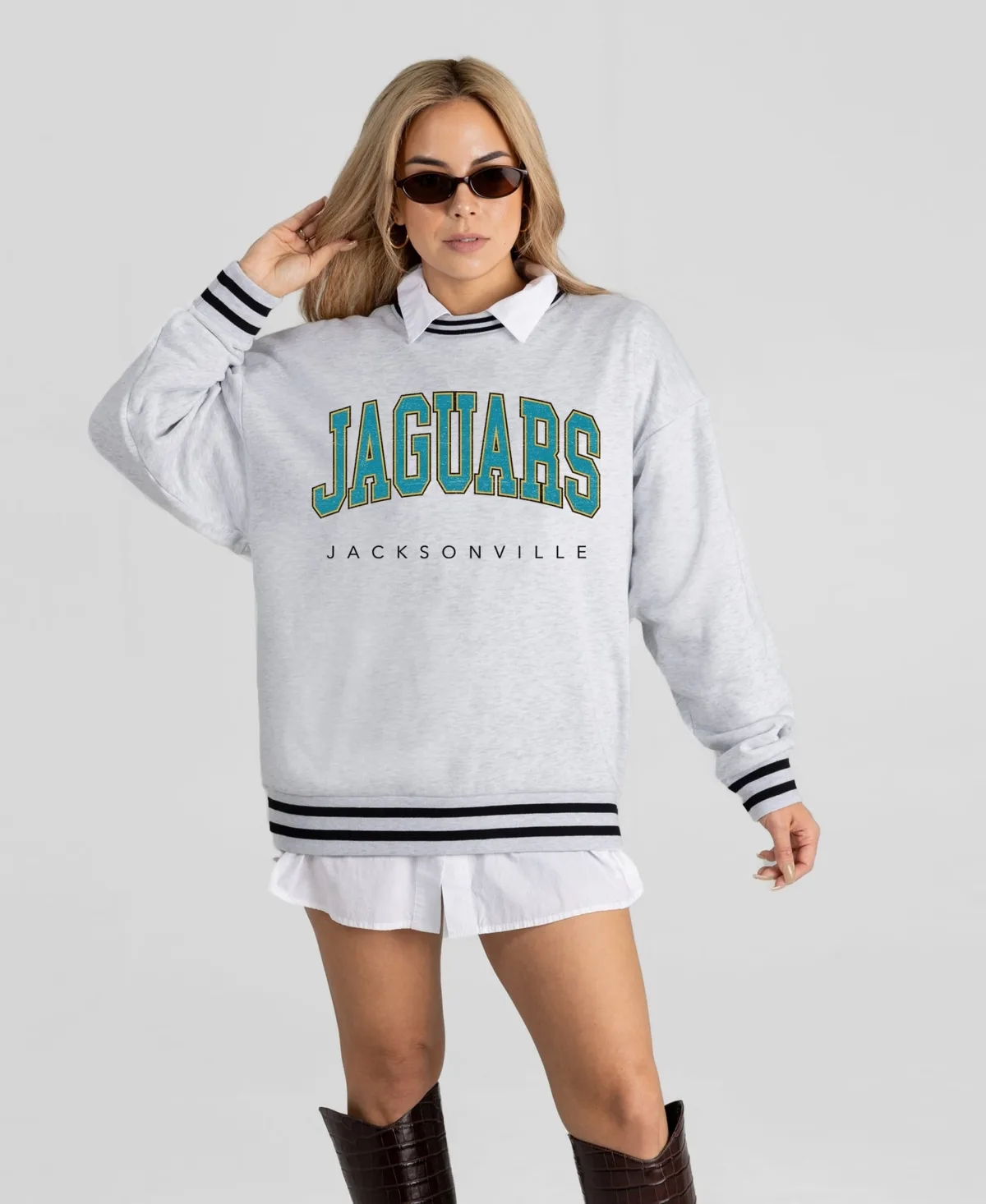 Jacksonville Jaguars Oversized Easy Energy Ringer Stripe Sweatshirt by Gameday Couture