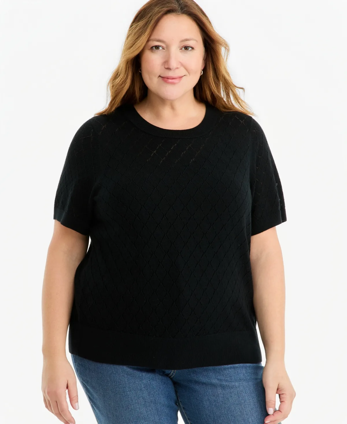 Pointelle Crewneck Short-Sleeve Sweater by Style & Co