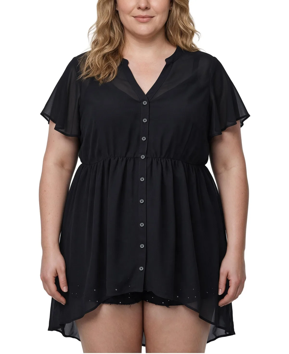 Lexie V-Neck Sheer Chiffon Babydoll Top by Torrid