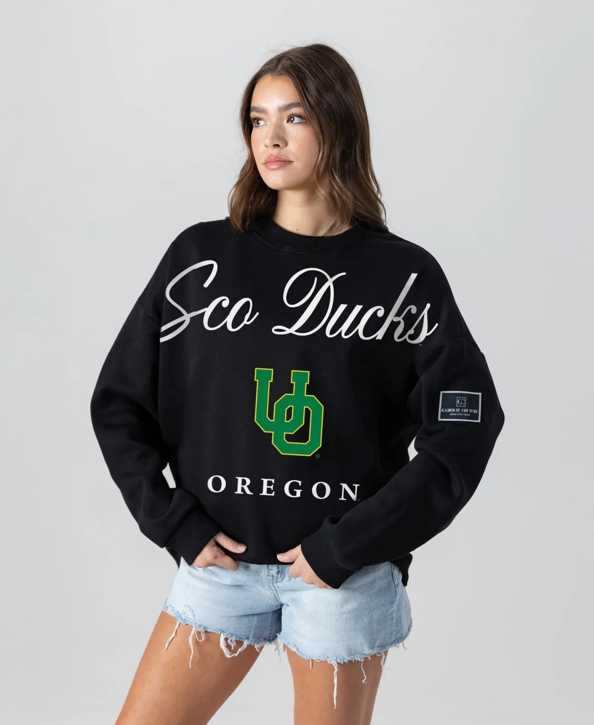 Oregon Ducks Oversized Legacy Club Black Label Premium Fleece Sweatshirt by Gameday Couture