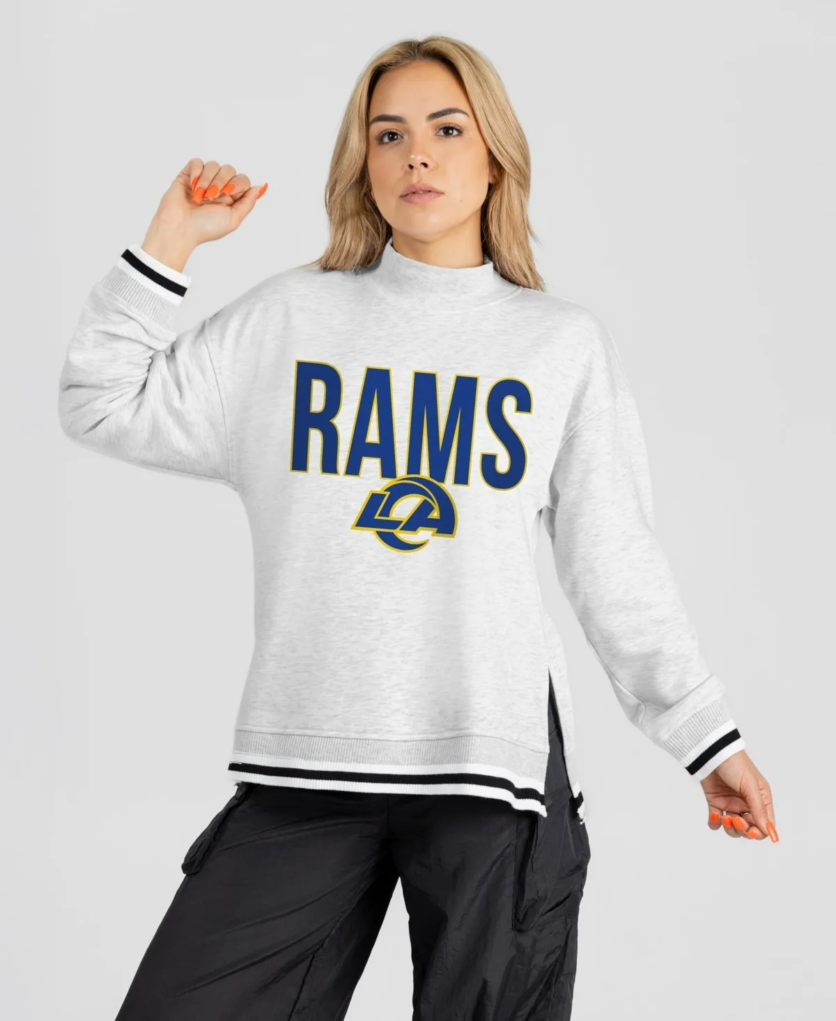 Los Angeles Rams Rally Point Contrast Stripe Mock Neck Sweatshirt