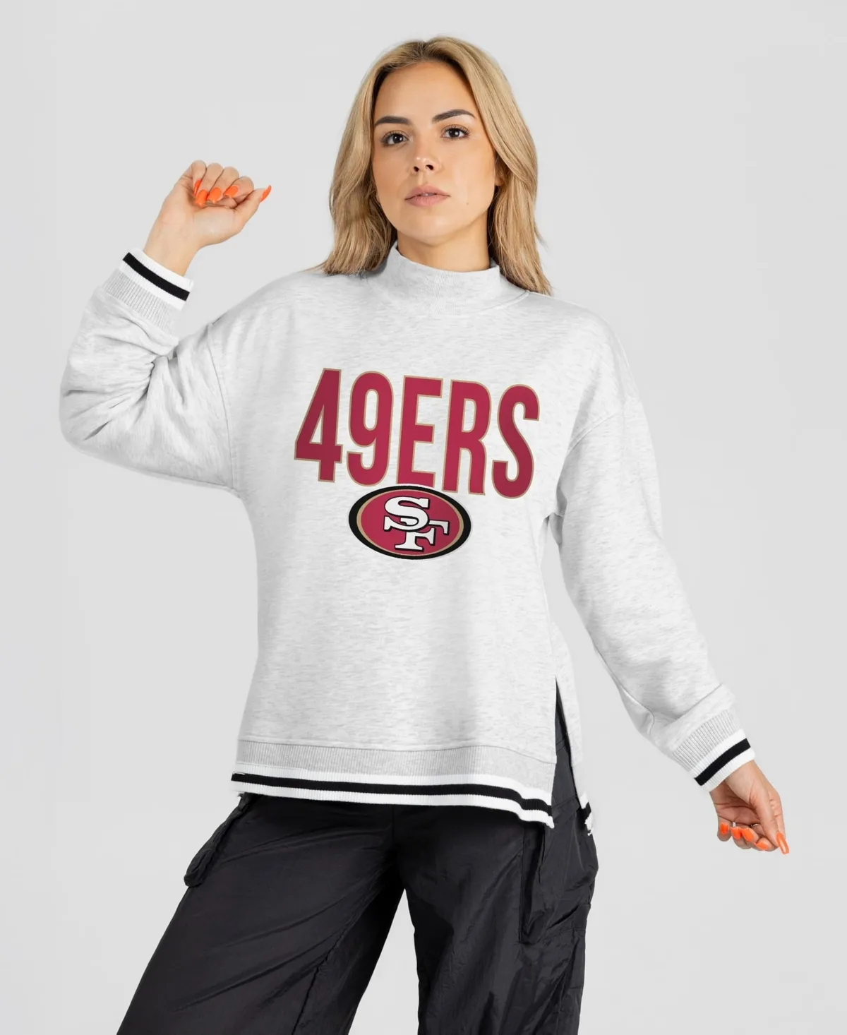 San Francisco 49ers Rally Point Contrast Stripe Mock Neck Sweatshirt