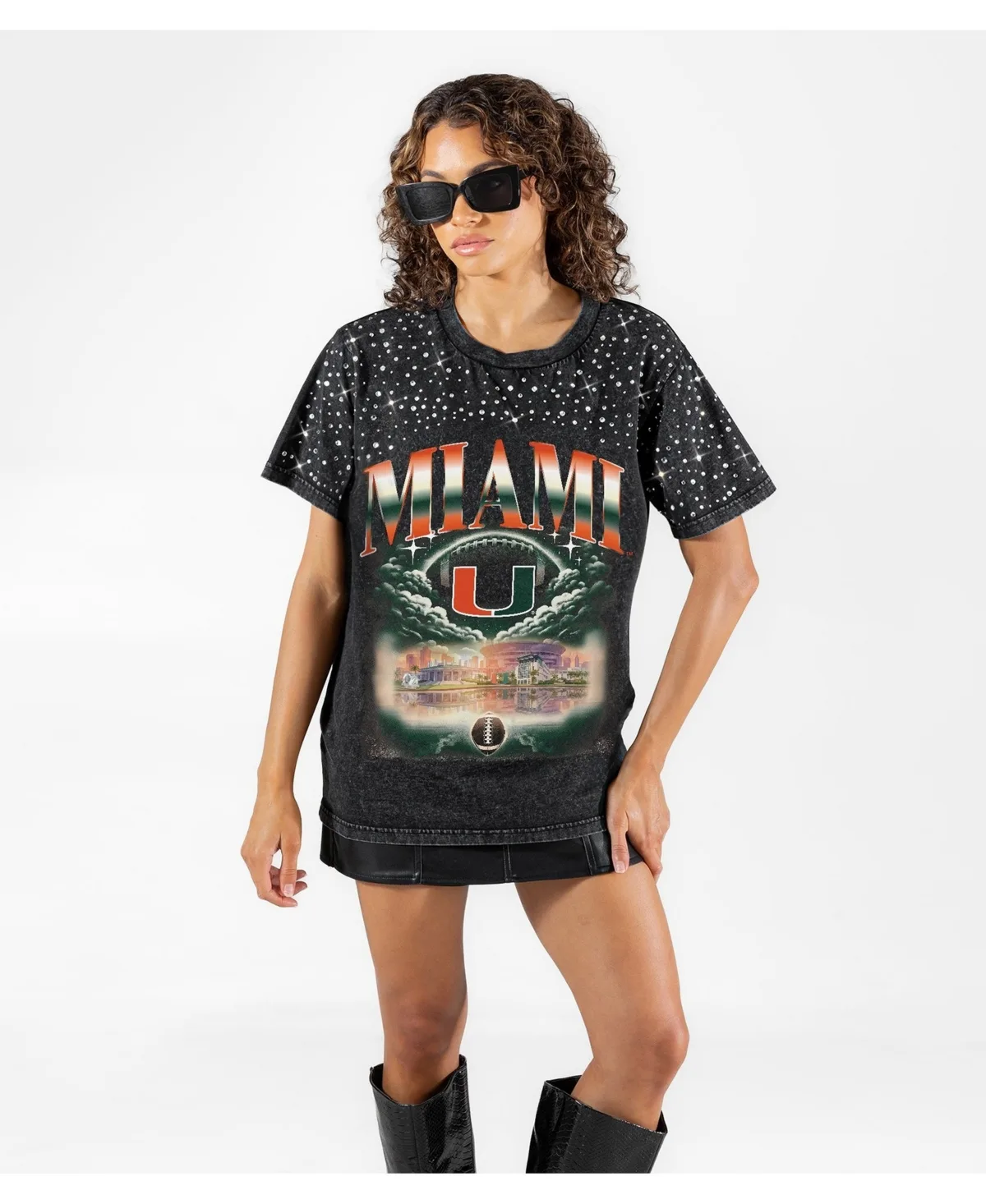 Miami Hurricanes Dream Big Washed Micro Rhinestone T-Shirt