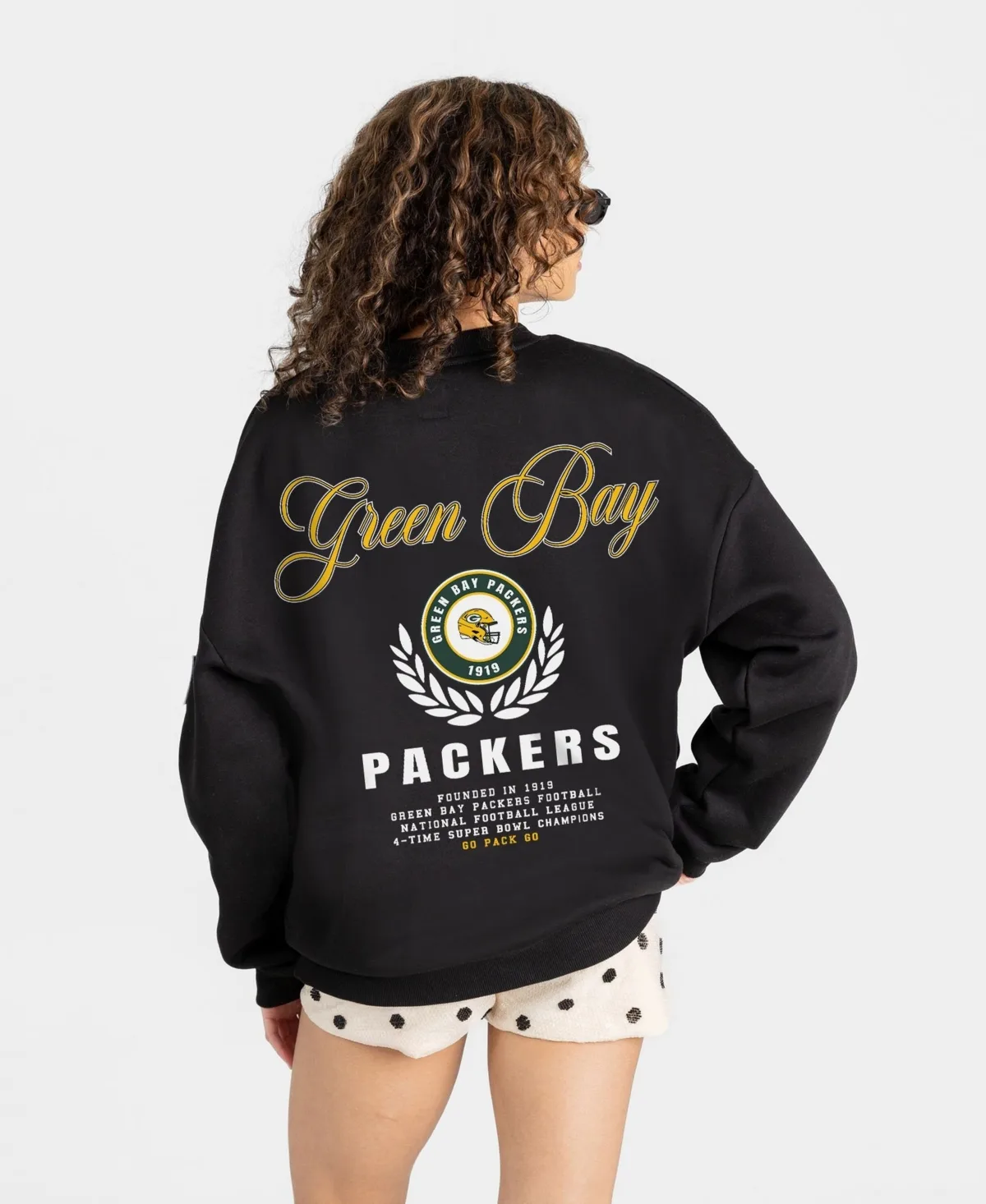 Green Bay Packers Classic Charm Black Label Premium Drop Shoulder Sweatshirt