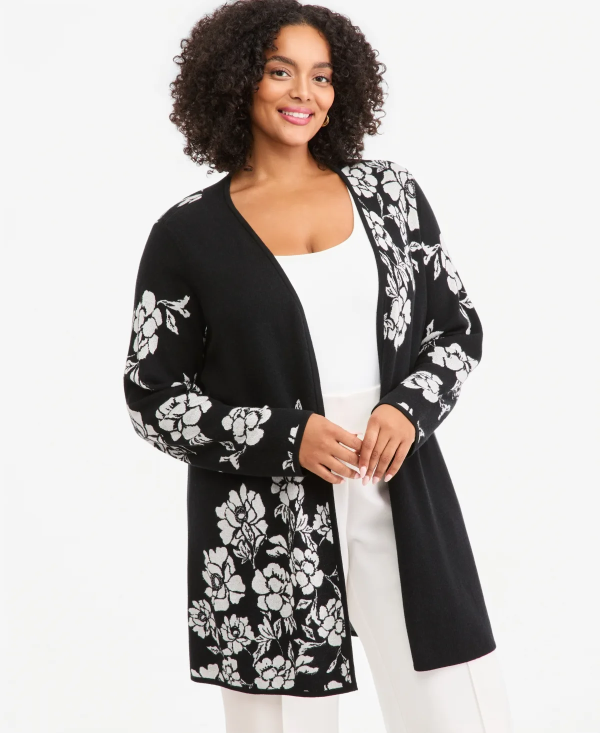 Floral-Jacquard Cardigan by JM Collection