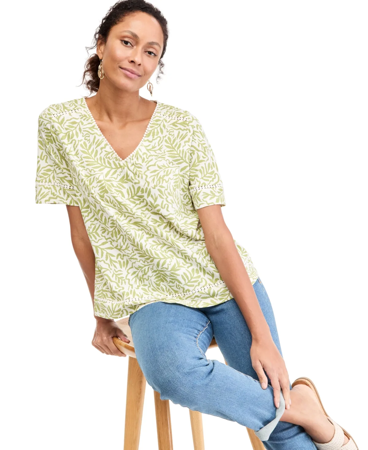 Printed V-Neck Knit Top by Style & Co