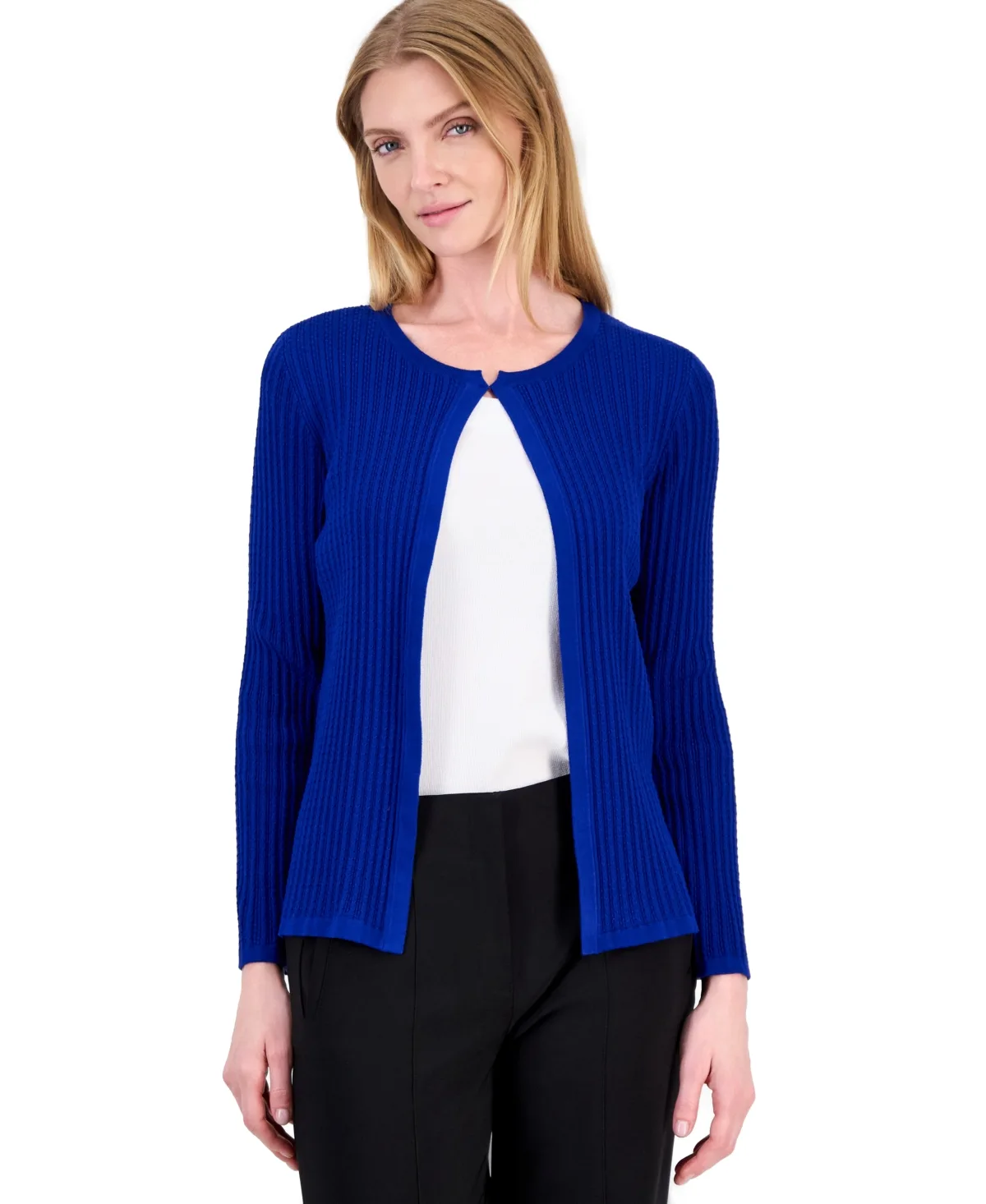 Open-Front Crewneck Cardigan