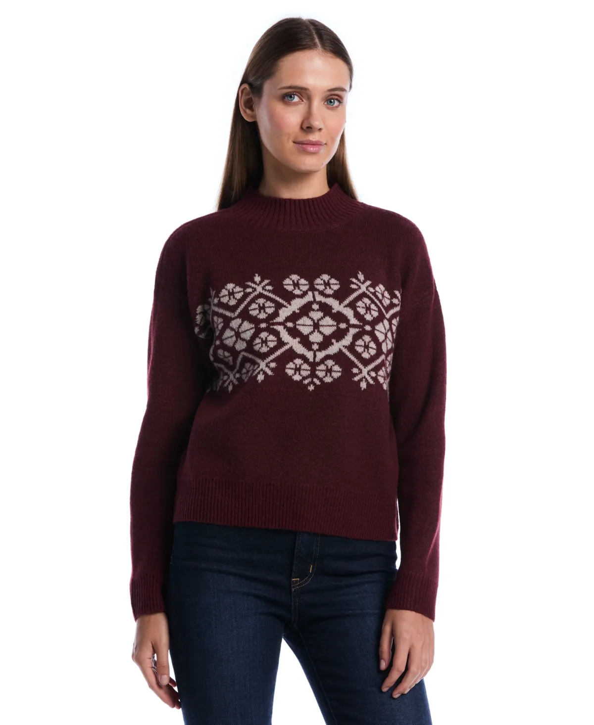Fair Isle Mock-Neck Long-Sleeve Sweater