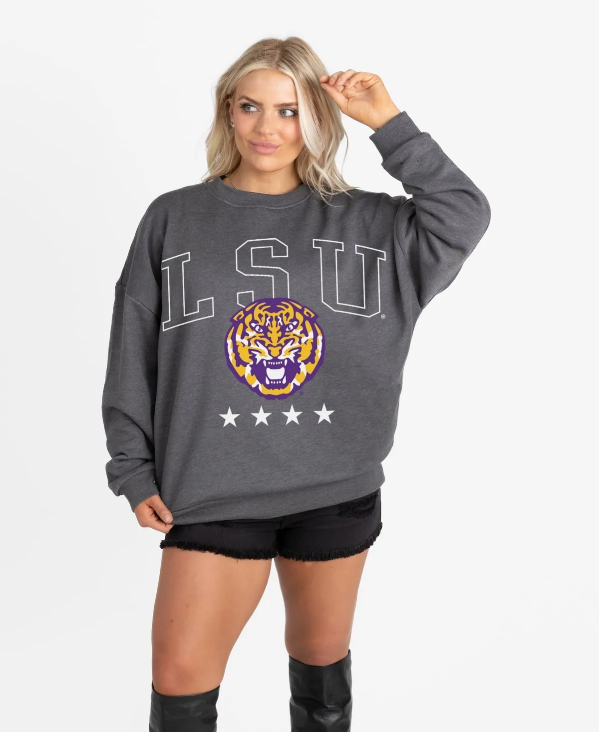Lsu Tigers Oversized Rising Stars Premium Fleece Drop Shoulder Sweatshirt