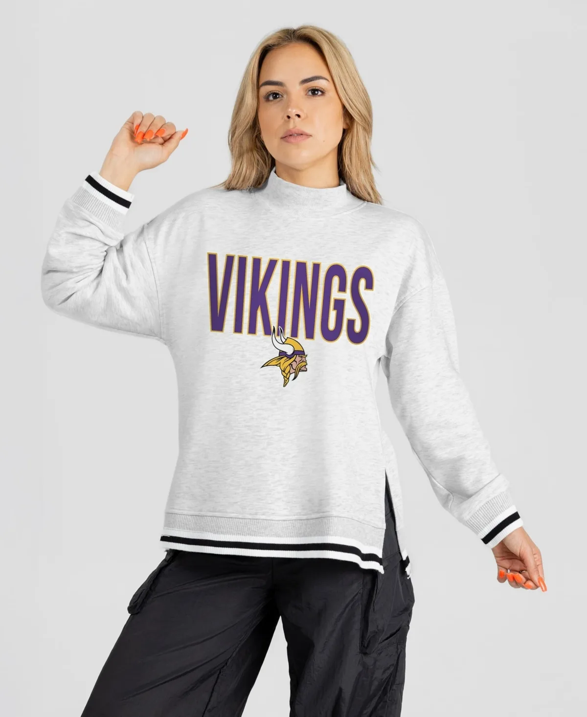 Minnesota Vikings Rally Point Contrast Stripe Mock Neck Sweatshirt