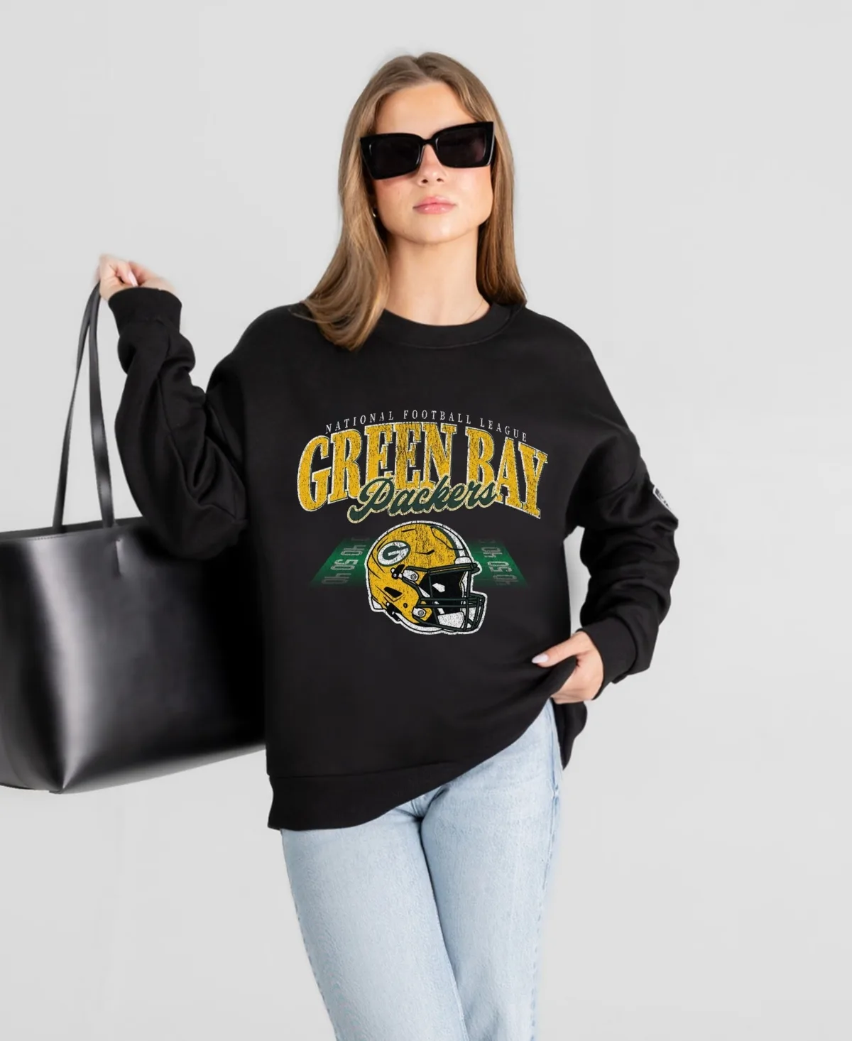 Green Bay Packers Field Focus Black Label Premium Drop Shoulder Sweatshirt