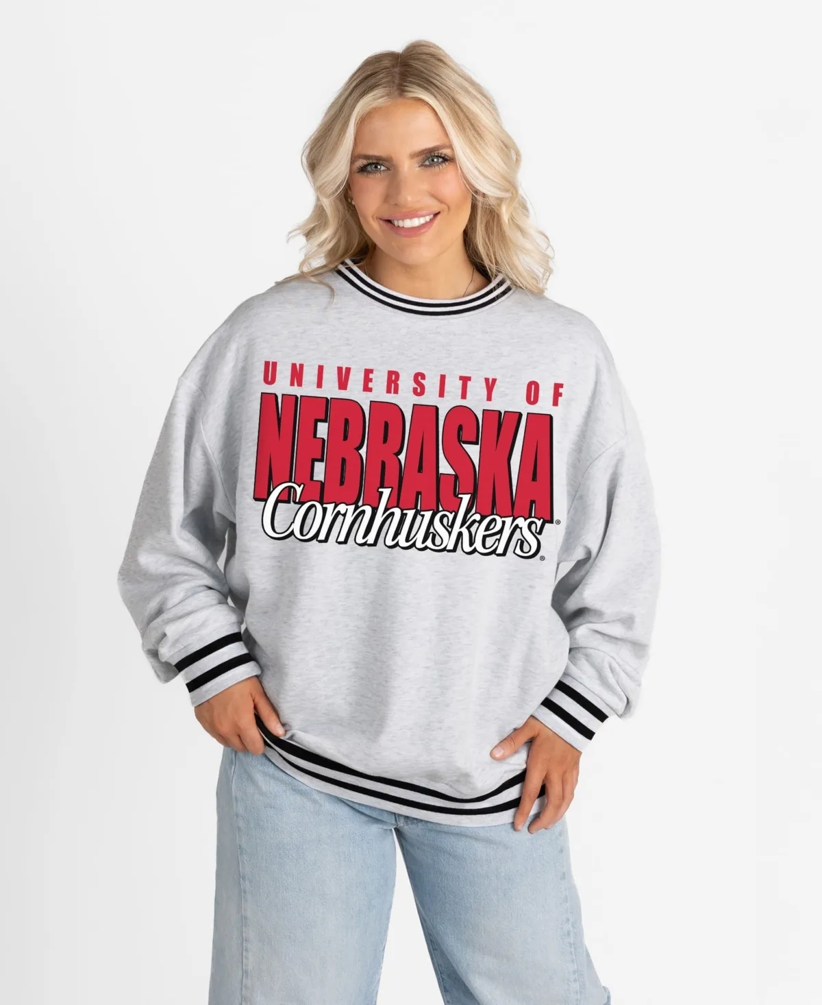 Nebraska Huskers Oversized Showdown Ringer Stripe Sweatshirt