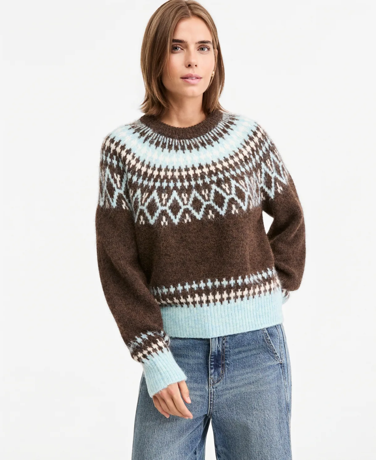 Fair Isle Crewneck Long-Sleeve Sweater