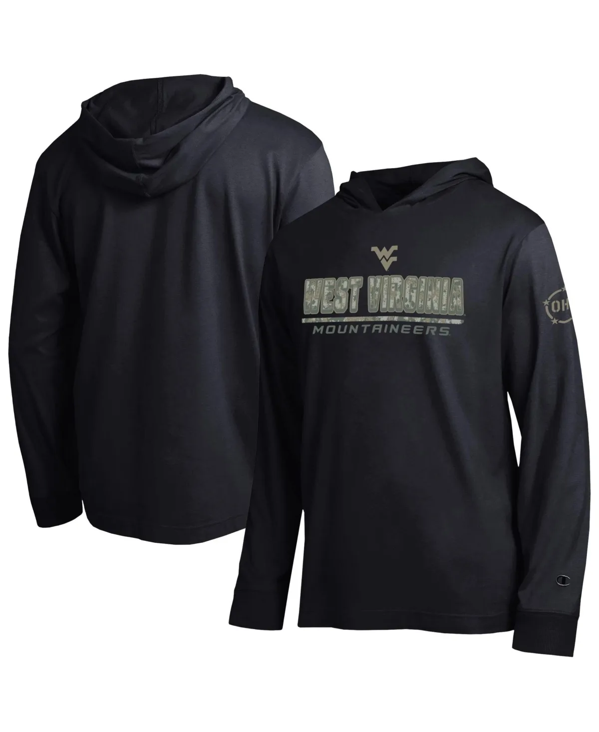 West Virginia Mountaineers Operation Hat Trick Camo Script Hooded Long-Sleeve T-Shirt by Champion
