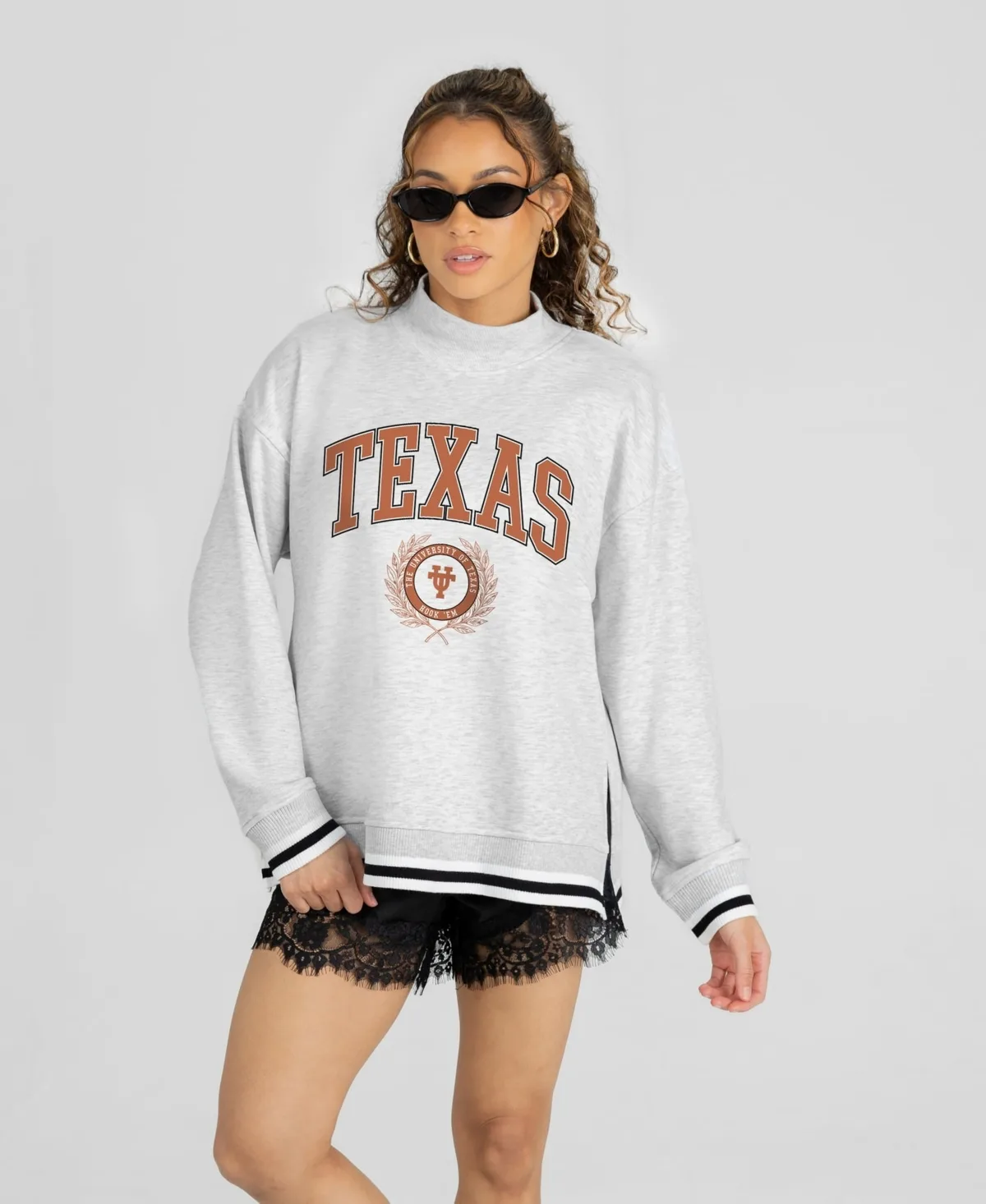Texas Longhorns Rally Point Contrast Stripe Mock Neck Sweatshirt