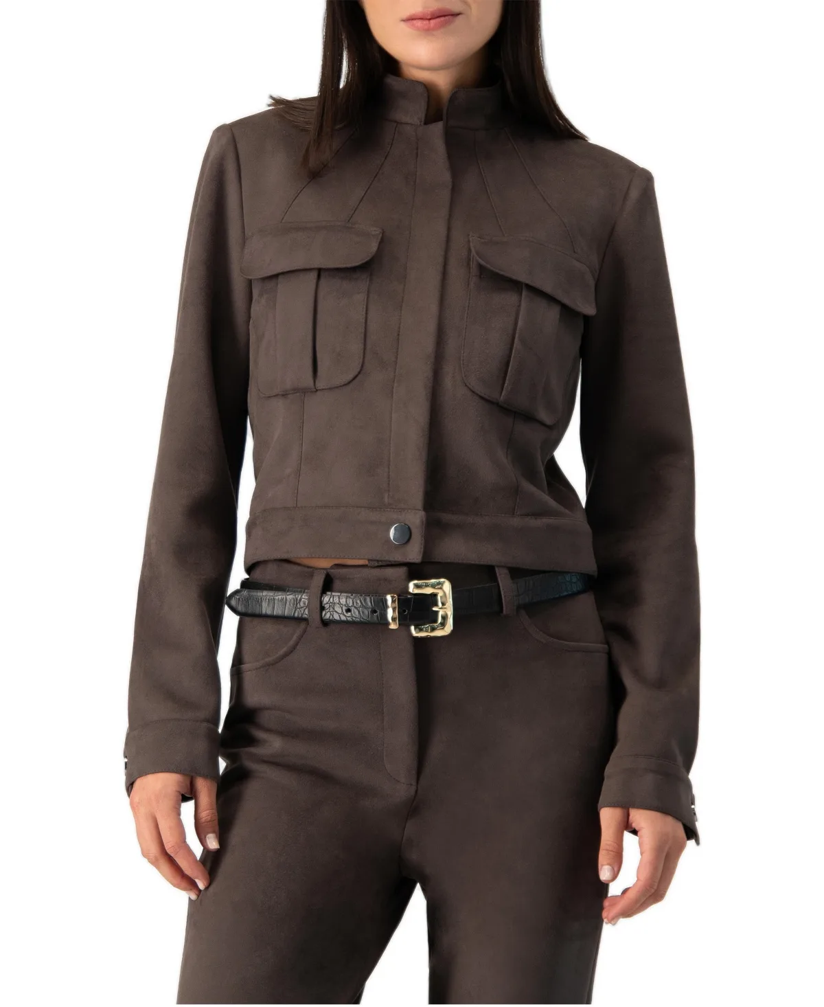 Cropped Utility Faux Suede Jacket by Ivonne