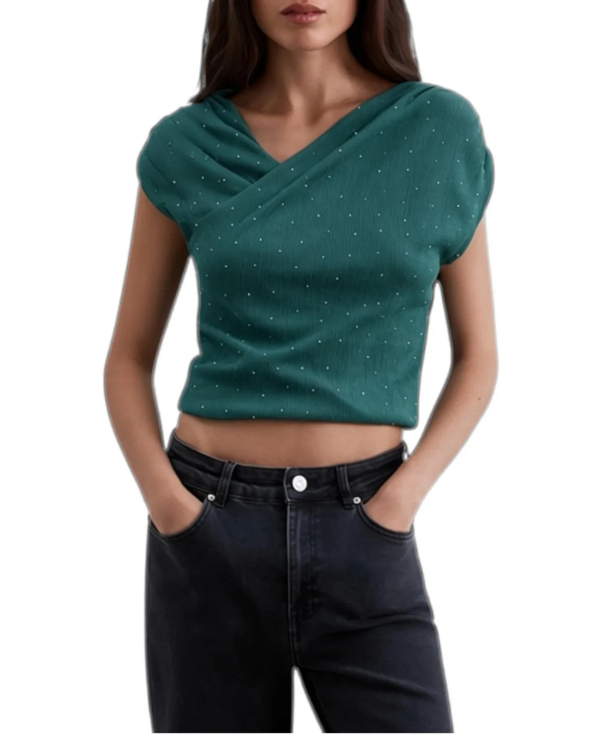 Asymmetrical Crop Rhinestone Top by Scalpers