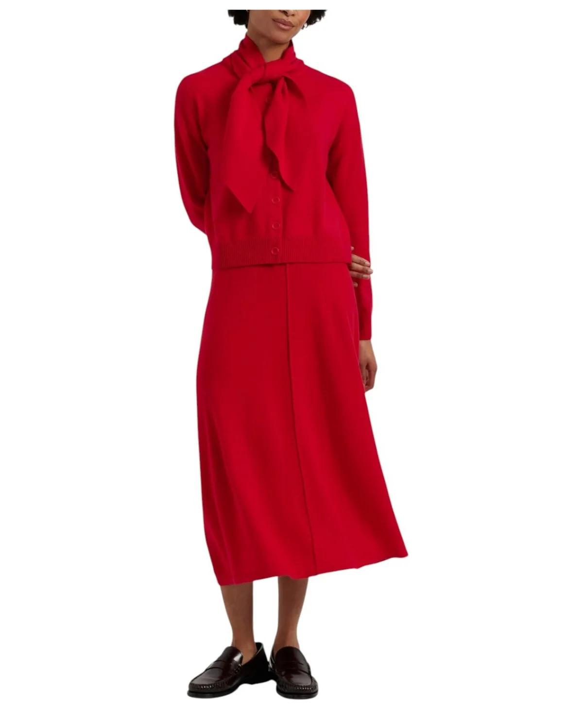 Wool-Cashmere-Blend High-Waisted A-Line Ribbed Midi Skirt by Parker