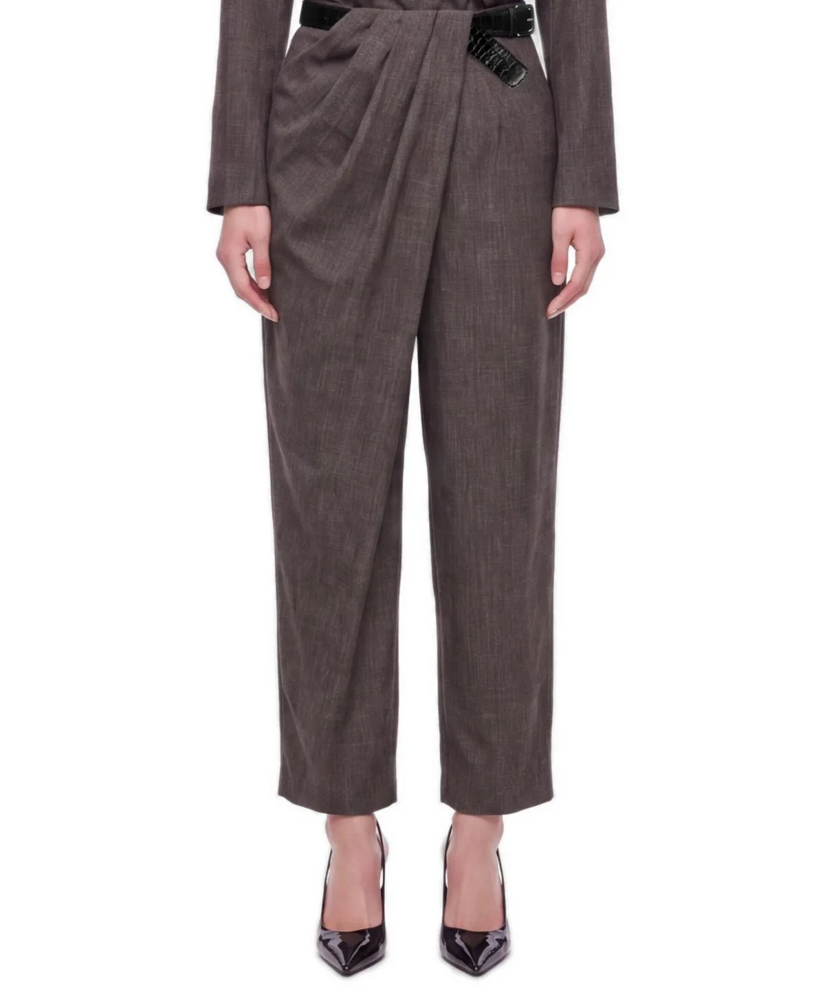 Draped Wrap Front Wide-Leg Trousers by Nocturne