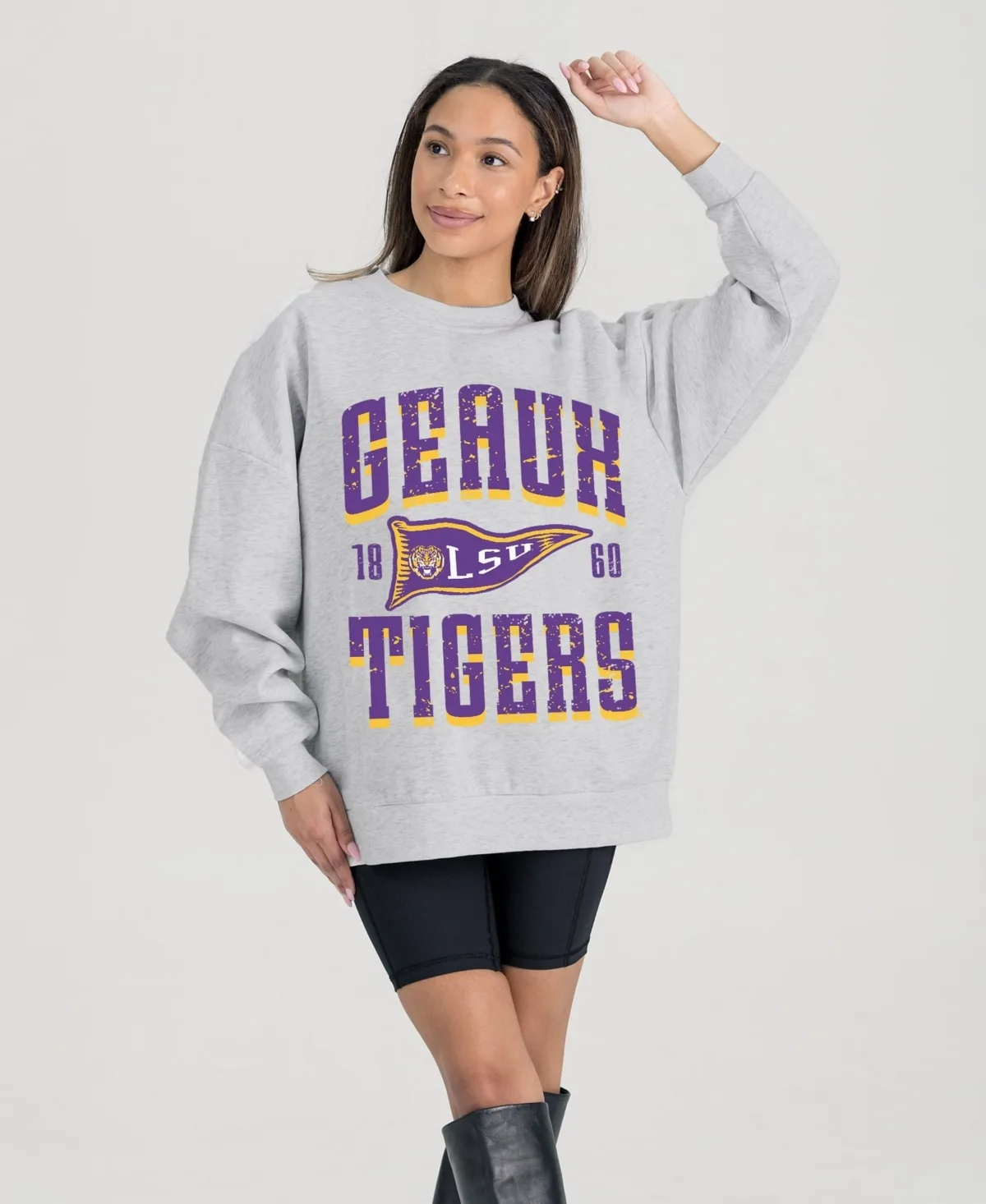 Lsu Tigers Oversized Pennant Pride Premium Fleece Sweatshirt by Gameday Couture