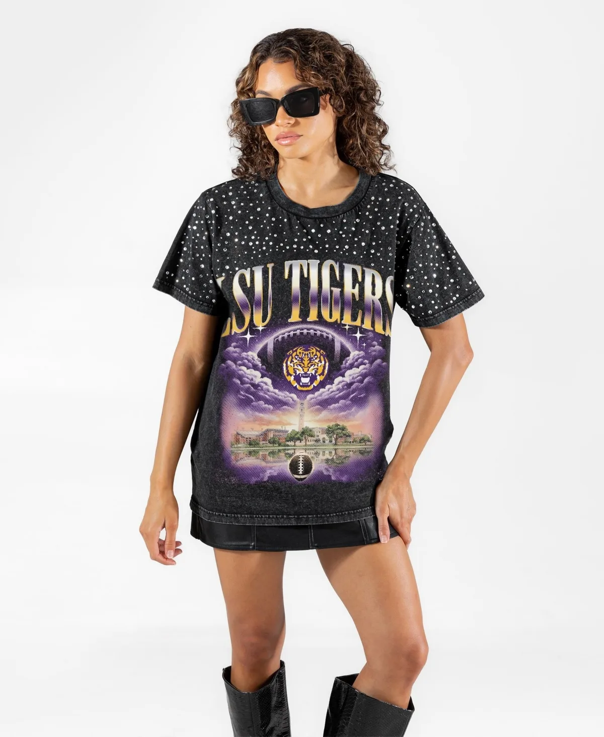 Lsu Tigers Skys the Limit Washed Micro Rhinestone T-Shirt