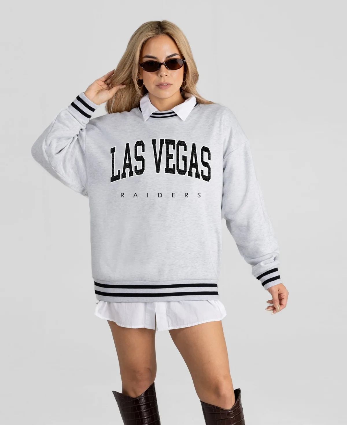 Las Vegas Raiders Oversized Easy Energy Ringer Stripe Sweatshirt
