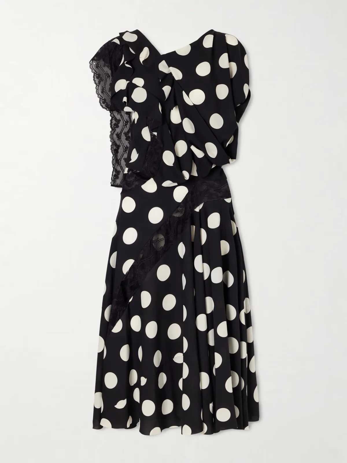 - Lace-trimmed Polka-dot Georgette Midi Dress -