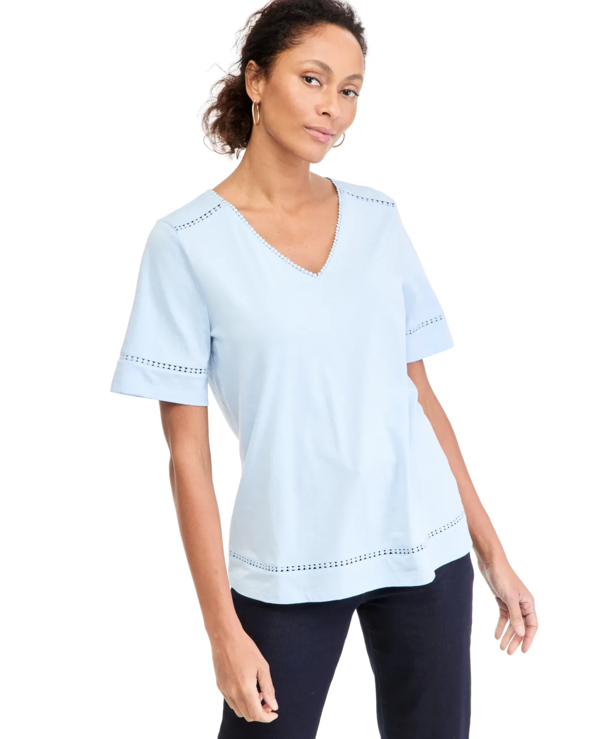Short-Sleeve V-Neck Knit Top