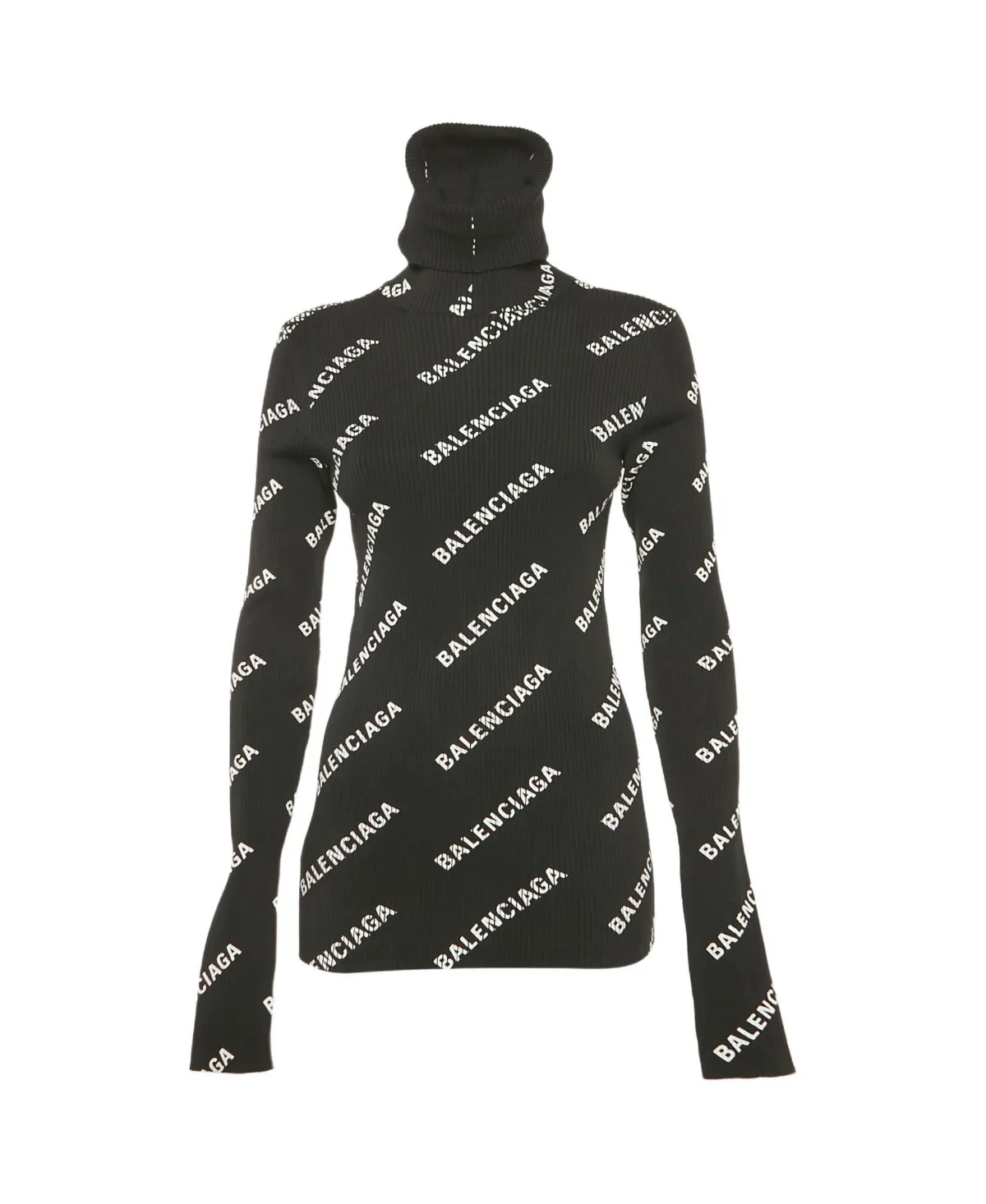 Pre-Owned Logo Print Rib Knit Turtleneck Sweater by Balenciaga