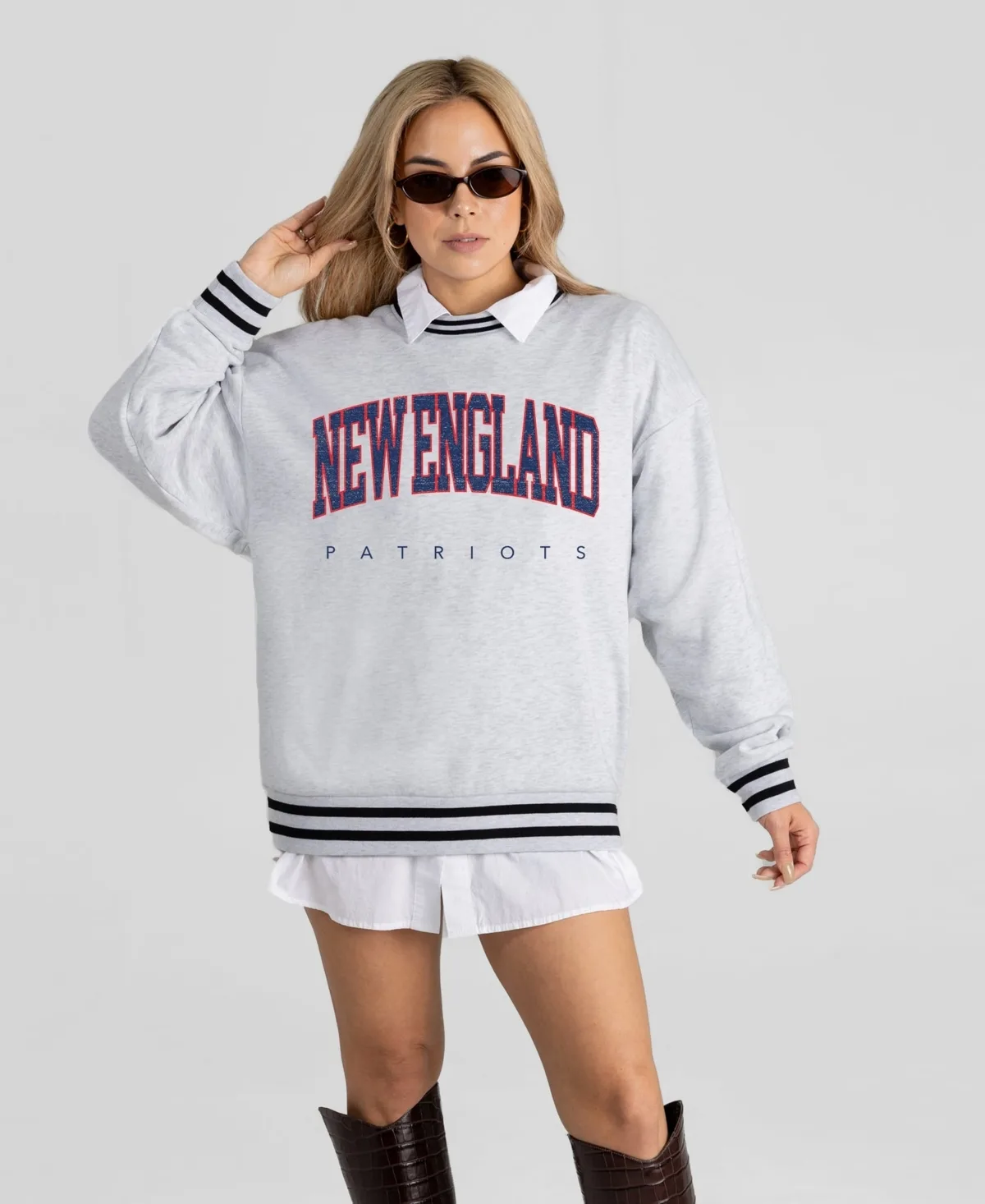 New England Patriots Oversized Easy Energy Ringer Stripe Sweatshirt