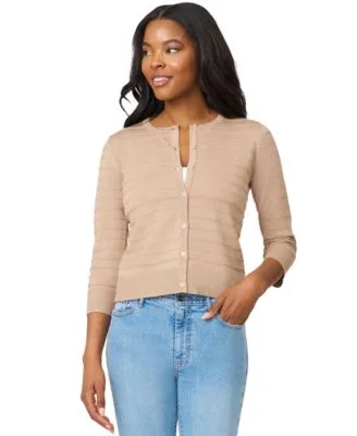 Ottoman Rib 3/4 Sleeve Crewneck Cardigan by PAIGE