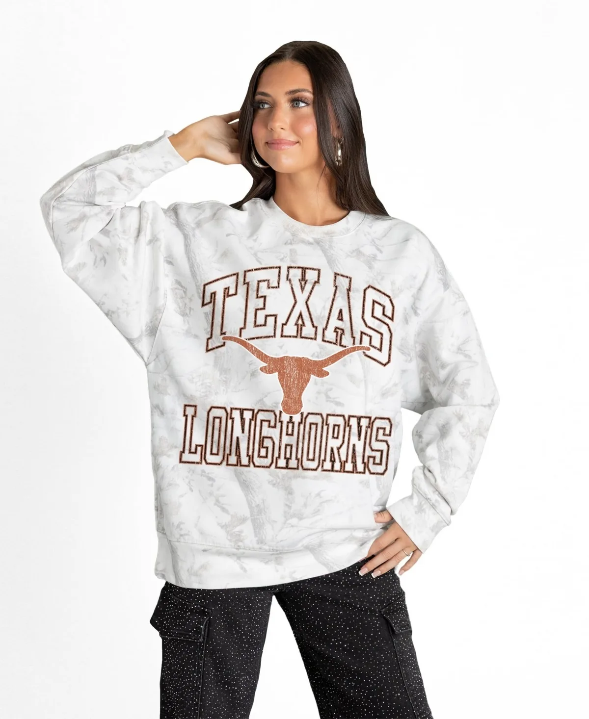 Texas Longhorns Whiteout Premium Fleece Camo Sweatshirt