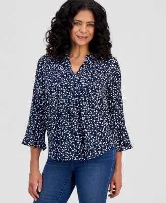 Printed Pintuck Ruffle Sleeve Top by Style & Co