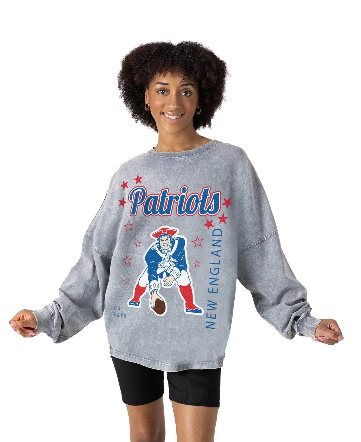 New England Patriots Starbound Oversized Snow Wash Long-Sleeve T-Shirt