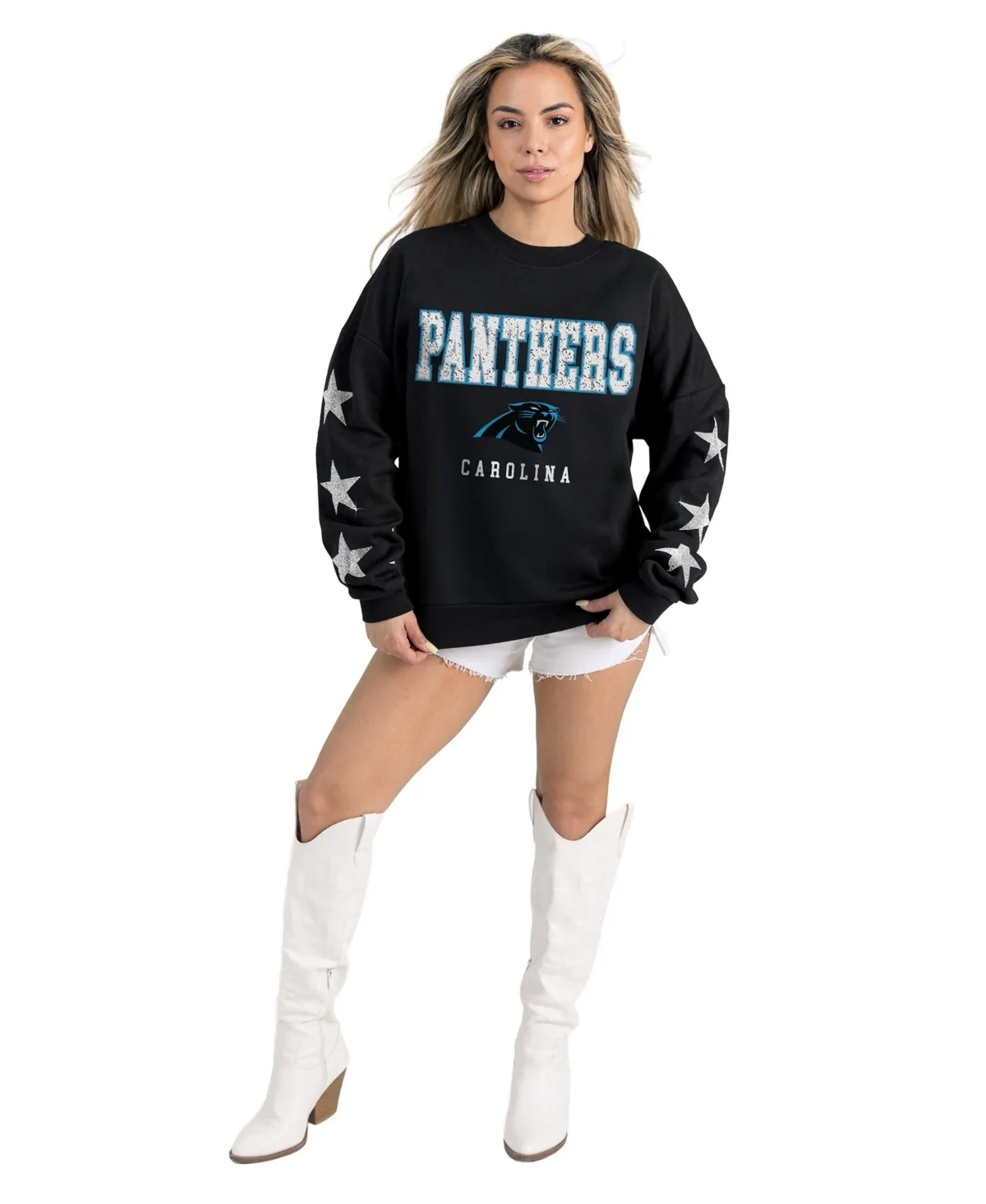 Carolina Panthers Velocity Relaxed Rhinestone Pullover Sweatshirt